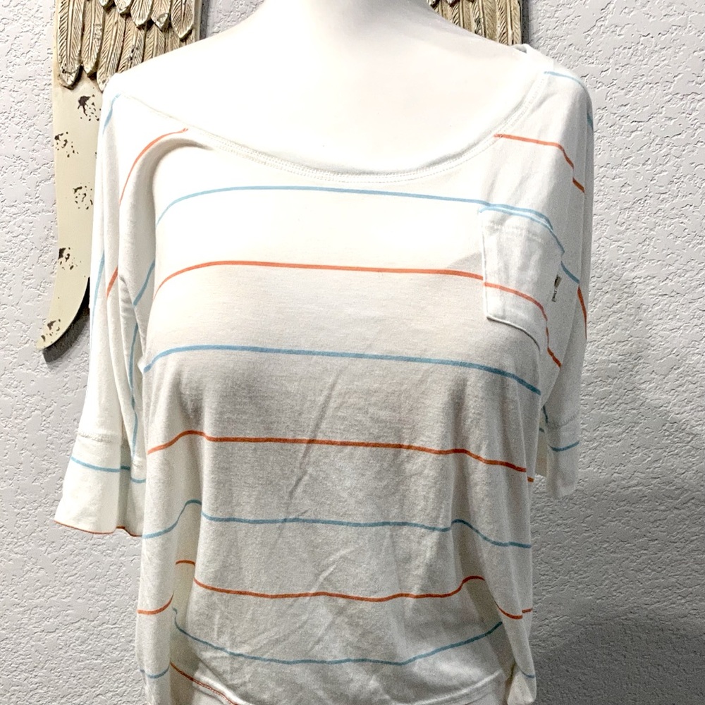 Billabong 3/4 Sleeve Off the Shoulder Striped Top